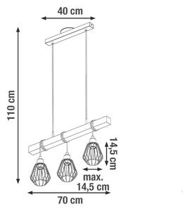 Lampadario Industriale Tabodi nero in legno, D. 0 cm, L. 70 cm, 3 luci, INSPIRE