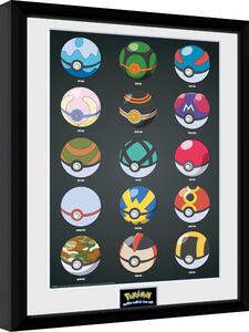 Quadro Pokemon - Pokeballs, Poster Incorniciato