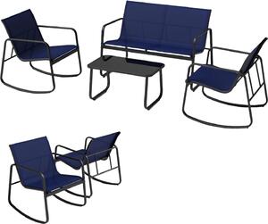KOMFOTTEU 4 pezzi. Set di mobili da giardino, set da balcone con 2 sedie a dondolo, panca e tavolo da balcone, salottino da giardino in tessuto Textilene, set da giardino e mobili da terrazza (blu navy)