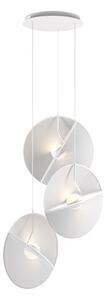 Sospensione Moderna Reflex Metallo Bianco 3 Luce Diffusori Tessuto Bianchi