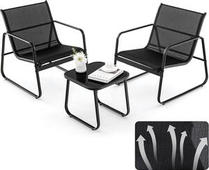 KOMFOTTEU 3 pezzi. Set da balcone Bistro, set di mobili da balcone con 2 sedie impilabili in tessuto Textilene e tavolo da giardino, set da giardino (nero)