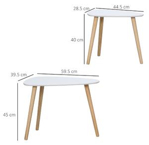 HOMCOM Set 2 Tavolini da Salotto Impilabili Stile Nordico con Gambe in Legno, Bianco