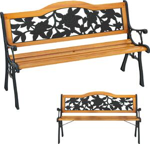 Panchina da giardino KOMFOTTEU, a 2 posti, in legno di pino, con schienale, portata 210 kg, struttura in metallo, per balcone e terrazza