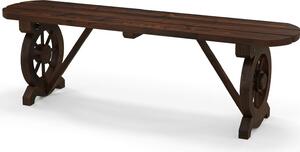 Panchina da giardino KOMFOTTEU in legno resistente alle intemperie, panchina con cornice decorativa su ruote, panchina in legno senza schienale, panchina da parco con portata fino a 150 kg, (120 x 28 x 37 cm)