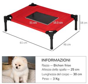 PawHut Cuccia per Cani fino a 11kg, Lettino Brandina da Esterno/Interno, Design Confortevole, Rosso 64x46x18cm