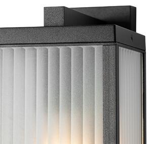 Lanterna da parete per esterno nera con vetro rigato e sensore chiaro-scuro - Charlois