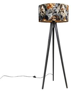 Lampada da terra treppiede nero con paralume fiori 50 cm - Tripod Classic