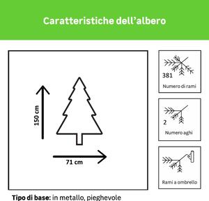 Albero di natale artificiale Elba in pvc verde H 150 cm x Ø 71 cm, 381 rami