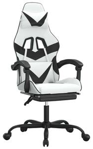 Sedia da Gaming Girevole Poggiapiedi Bianco e Nero Pelle finta