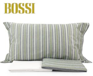 Completo lenzuola BOSSI MATRIMONIALE articolo 7433 verde Rigato Bossimelange con sotto angolare variante BIANCO