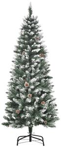 HOMCOM Albero di Natale Innevato da 150 cm con 464 Rami e 28 Pigne in Plastica e Metallo, Verde e Bianco