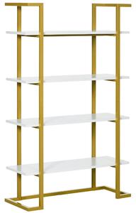 HOMCOM Mobile Libreria a 4 Livelli Rialzato e Multiuso, in MDF e Acciaio, 92x35x152cm, Bianco e Oro