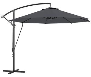 Outsunny Ombrellone da Giardino Rotondo Inclinabile e Girevole, Manovella e Protezione UPF 50+, Ø3 m, Grigio Scuro