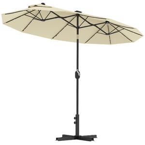 Outsunny Ombrellone Doppio con Luci LED e Base a Croce, in Poliestere e Acciaio, 295x150x219 cm, Bianco Crema