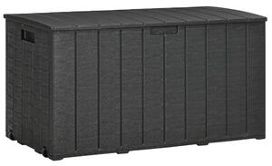 Outsunny Baule da Giardino da 366L Effetto Legno in Plastica, 122.4x62x64.5 cm, Nero