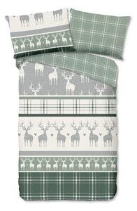 Biancheria da letto in flanella verde e crema per letto singolo 140x200 cm Bjirk - Good Morning