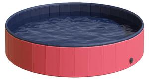 PawHut Piscina Vasca da Bagno Portatile Pieghevole per Cani Animali Domestici in PVC Rosso Φ160 x 30cm|Aosom