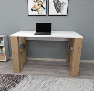 Scrivania Moderna 120x60x74 Con Ripiani Laterali Breeze Bianco E Rovere Chiaro