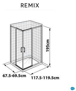 Box doccia rettangolare scorrevole Remix 120 x 70 cm, H 195 cm in vetro, spessore 8 mm serigrafato cromato