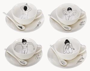 Set di 4 tazzine da caffè dipinte a mano con piattino e cucchiaino Undressed