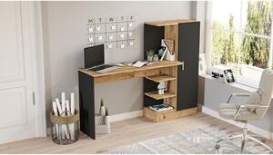 Scrivania Libreria Moderna 150 Cm Con Anta Laterale Legno E Nero Lambda