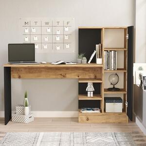 Scrivania Libreria Moderna 150 Cm Con Anta Laterale Legno E Nero Lambda