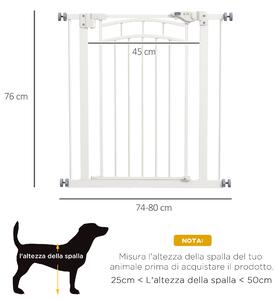 PawHut Cancelletto per Cani taglia Piccola e Media con Chiusura Automatica, in Acciaio e PA, 74-80x76 cm, Bianco