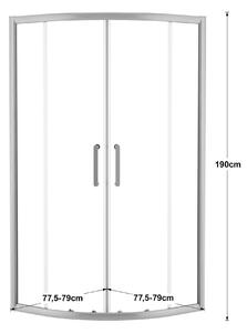 Box doccia semicircolare scorrevole Quad 80 x 80 cm, H 190 cm in vetro temprato, spessore 6 mm trasparente argento