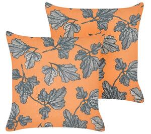 Set di 2 cuscini arancio e nero 45 x 45 cm in poliestere lino cotone foglie soggiorno camera da letto Beliani