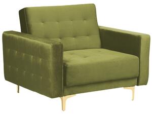 Poltrona in tessuto trapuntato in velluto verde oliva per soggiorno moderno Sedia reclinabile con gambe dorate Beliani