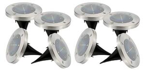 Set of 8 round stainless steel solar spotlights for recessed or spiked installation - LUMISKY - DECKY - cool white LED - Ø12 cm
