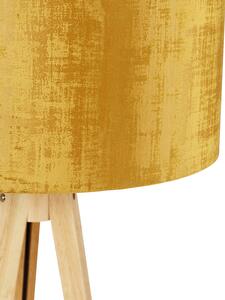Lampada da terra in legno con paralume in tessuto oro 50 cm - TRIPOD CLASSIC