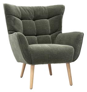 Poltrona scandinava in tessuto effetto velluto verde kaki e legno chiaro AVERY