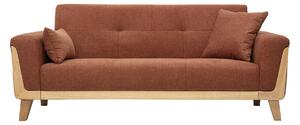 Divano scandinavo a 3 posti in tessuto effetto velluto testurizzato terra bruciata e legno chiaro FJORD