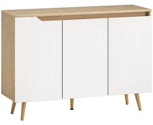 HOMCOM Credenza Moderna a 3 Ante con 3 Ripiani Regolabili e 5 Gambe in Legno, 107x35x76.5 cm, Bianco e Rovere | Aosom Italy