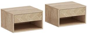 HOMCOM Set di 2 Comodini Sospesi Moderni con Cassetto e Vano Aperto, 37x32x21 cm, Legno Naturale | Aosom Italy