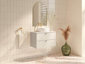 Mobile bagno sospeso con lavabo da appoggio rotondo Beige 80 cm - LAVENA