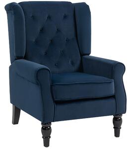 HOMCOM Poltrona da Salotto Capitoné con Seduta Ampia e Piedi in Legno, Stile Classico, Grande Comfort, 74x86x102 cm, Blu Scuro | Aosom Italy