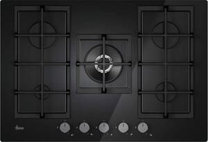 Hoover Piano Cottura 5 Fuochi a Gas 75 cm (1 Bruciatore Doppia Corona) in Vetro colore Nero - HVG74WC3B H-HOB 300