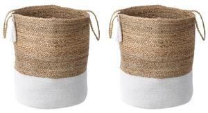 Set di 2 cesti portaoggetti in cotone iuta bianco e naturale da 50 cm portabiancheria Boho Beliani