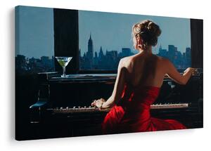 Quadro su tela – Donna al pianoforte con vista