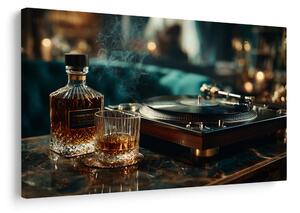 Quadro su tela – Grammofono e bicchiere di whisky