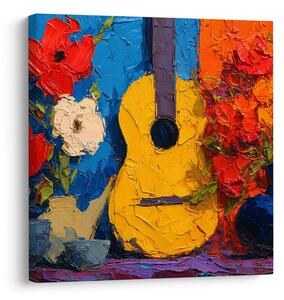 Quadro su tela – Chitarra con composizione floreale