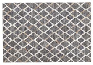Tappeto tappetino Grigio e Beige Jacquard Pelle di vacchetta Motivo Geometrico Quadrifoglio Retro 140 x 200 cm Beliani