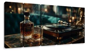 Quadri 5 pezzi – Eleganza del whisky e del grammofono