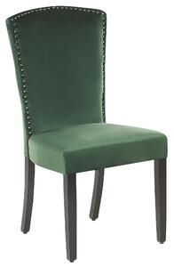 Set di 2 sedie da pranzo in velluto verde con schienale alto design retrò con finiture in argento a forma di chiodo Beliani
