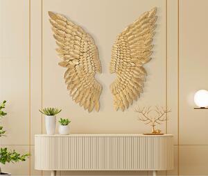 Coppia di pannelli decorativi 3D da parete raffiguranti un paio di ali, ALI LIGHT, 37,5x3,5x 100 cm peso 3,000 kg colori oro