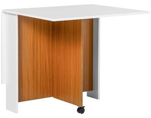 Homcom Tavolo Pieghevole da Pranzo con Ruote, Tavolino Pieghevole salvaspazio, Bianco e Legno, 120x80x73cm|Aosom