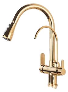 Rubinetto da cucina filtrato, acqua fredda e calda, funzione spray estraibile, Golden