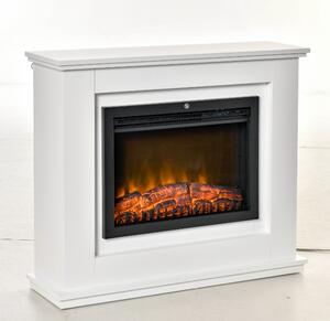 HOMCOM Camino Elettrico Effetto Fiamma Realistico con Cornice 1000W/2000W in Legno Bianco, Timer e Telecomando, 1000W e 2000W, 98x27.5x80cm